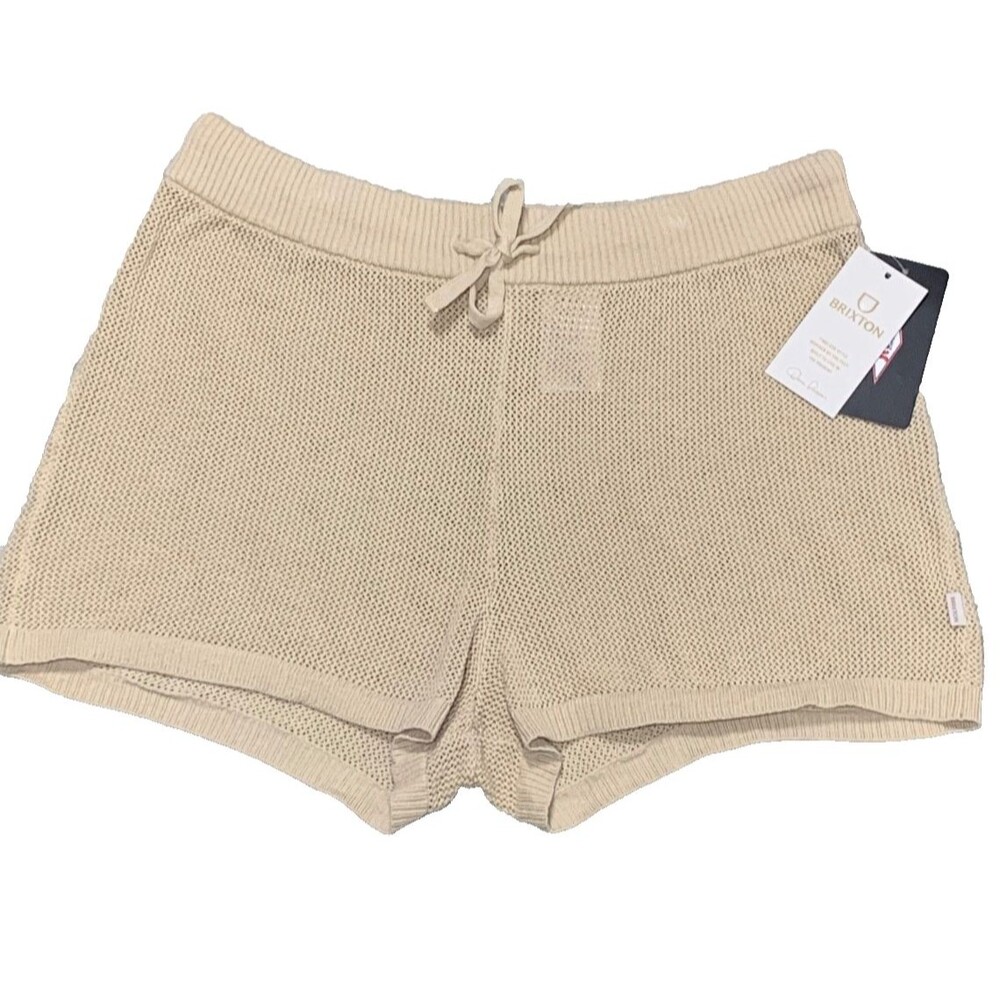 Brixton Aruba Mesh Knit Crochet Beach Cover Up Shorts Tan Women’s Size L NWT